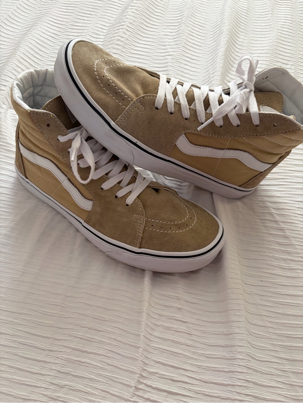 Vans Classic High-Top Suede Skate Sneakers - Tan with White Stripe